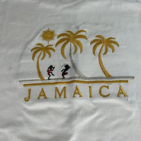 VTG American Tee's Jamaica Embroidered T-SHIRT Size XL White Short Sleeve - Picture 4 of 14